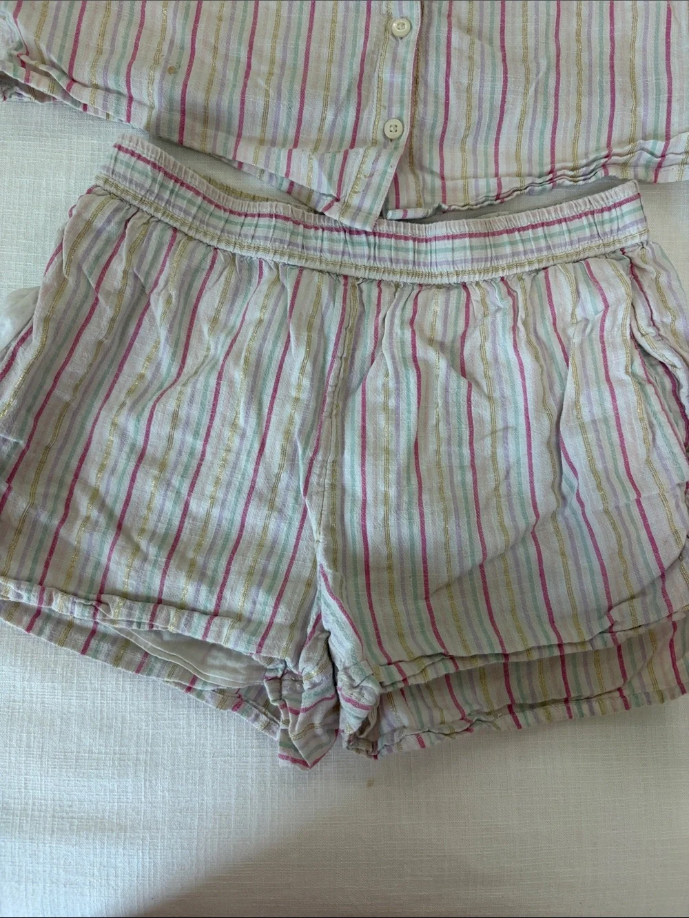 Vineyard Vines Girls' Striped Pajama Set - Pink, Green, Cream